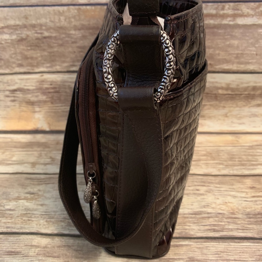 Brighton Sonny Patent Leather Shoulder Bag – Brown Embossed Croco – Medium Strap - Picture 5 of 6